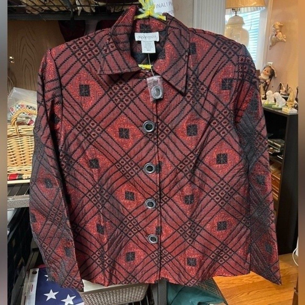 APPARENZA Black & Red Button Front Jacket Size